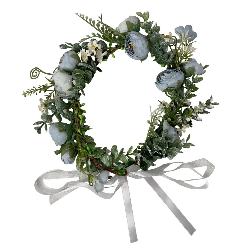 Dusty Blue Floral Crown Flower Halo Adjustable Ribbon Wedding Festival Boho‎